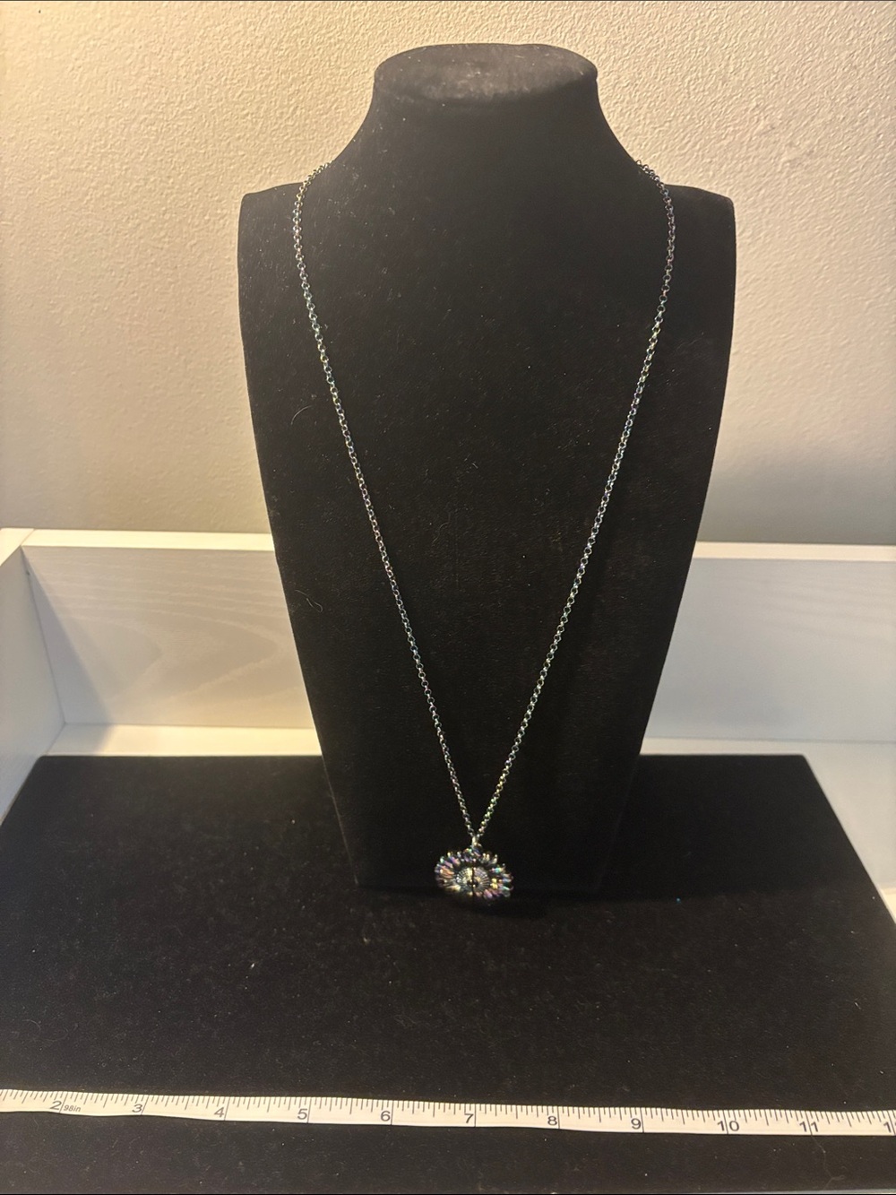 Crystal Flower Pendant Necklace - Silver Chain.